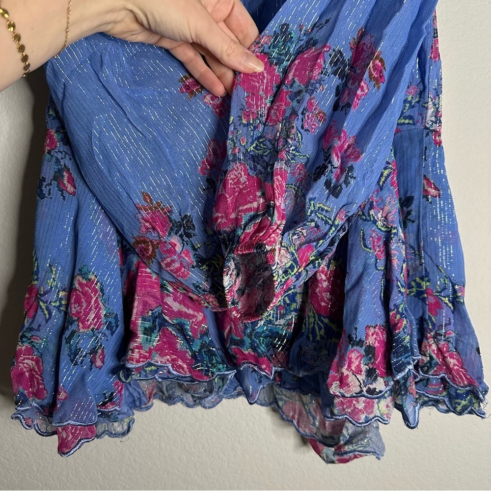 HEMANT & NANDITA Metallic Stripe Floral Minidress SZ M - Picture 5 of 7